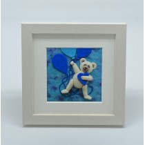 Teddy holding blue balloons - Felt Art Mini Print     