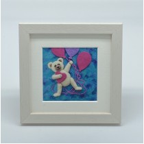 Teddy holding pink balloons - Felt Art Mini Print